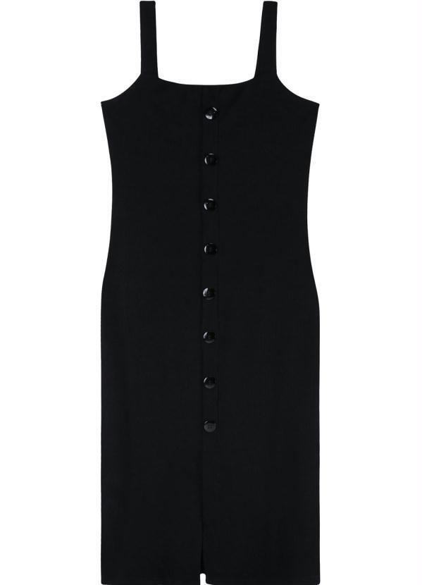 Malwee - Vestido Preto Feminino Canelado de Viscose