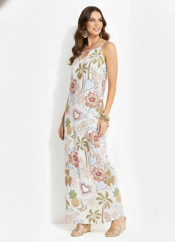 Quintess - Vestido Selva Colorida em Malha Texturizada