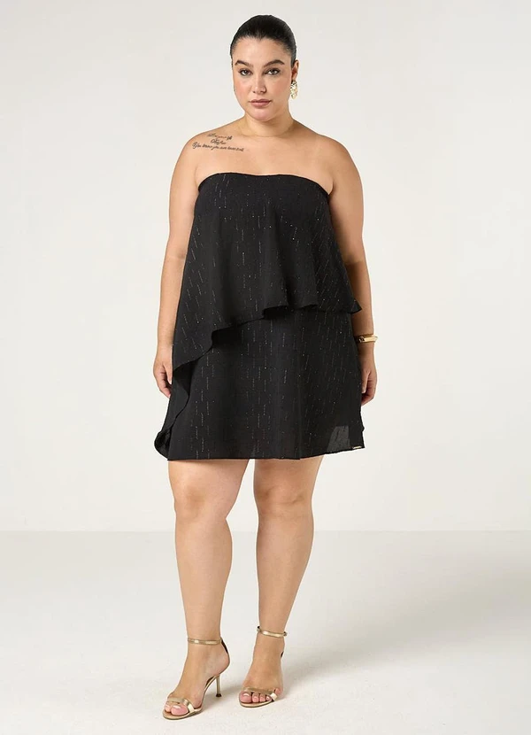 Elegance - Vestido sem Alça Sobreposto Preto