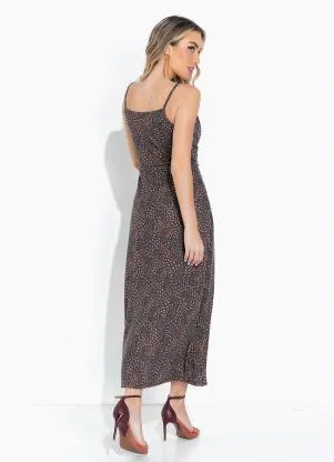 Moda Pop - Vestido Tigre com Alças, Decote Degagê e Fenda - MODA POP
