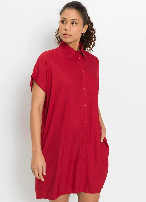 bonprix - Vestido Vermelho em Viscose Plana