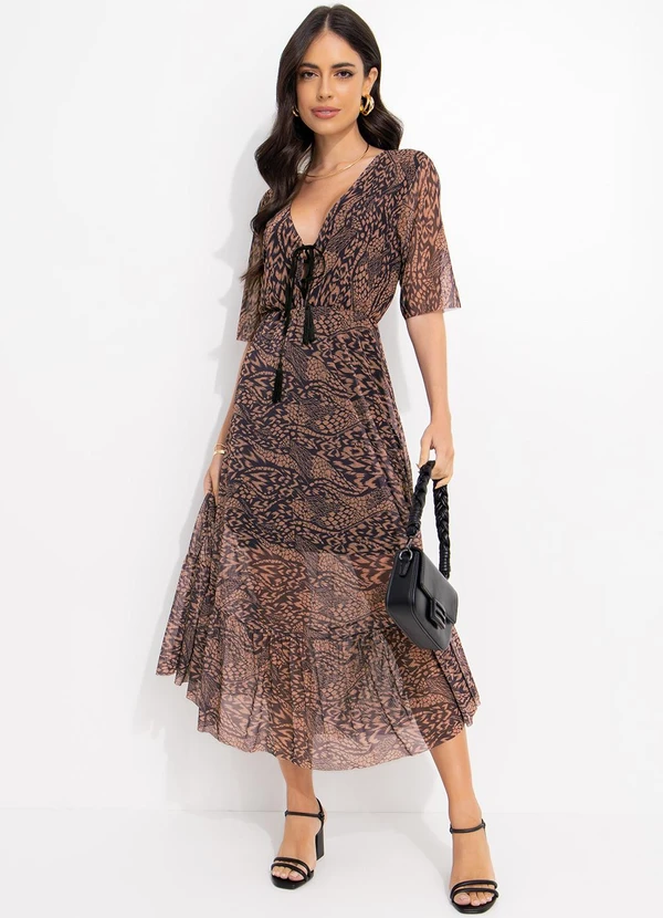 Quintess - Vestido Animal Print com Amarração no Decote 4
