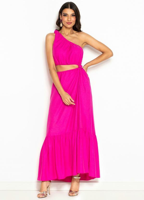 Farm - Vestido Cropped de Linho Ombro Só Rosa