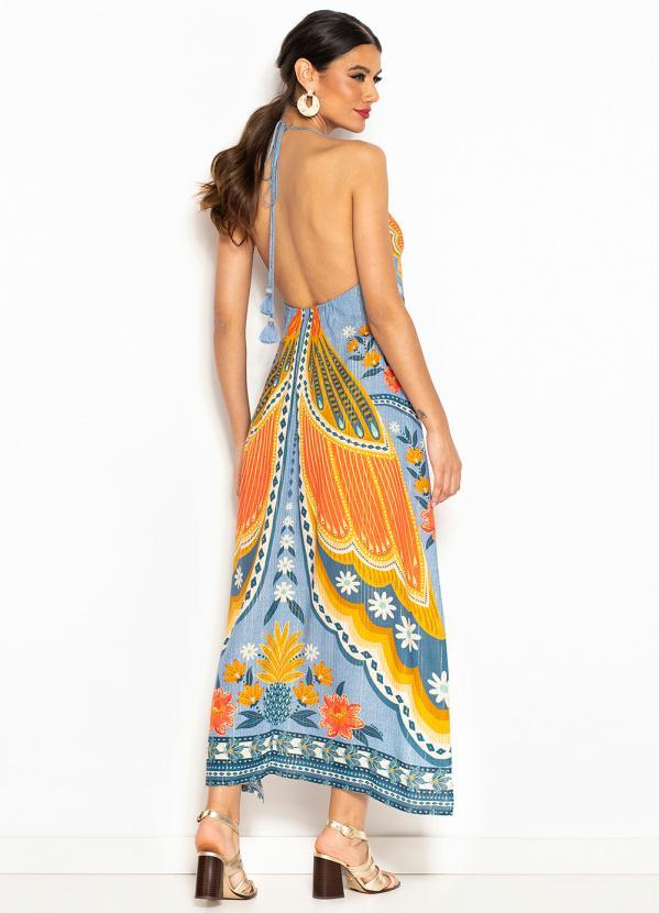 Farm - Vestido Cropped de Viscose Estampa Doce Voo Azul 2