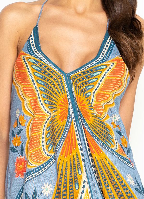 Farm - Vestido Cropped de Viscose Estampa Doce Voo Azul 3