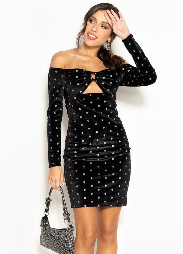 Colcci - Vestido Curto de Veludo com Brilho Preto