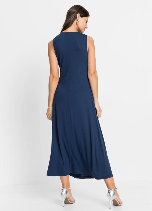 bonprix - Vestido Decote V com Broche Azul Escuro 4