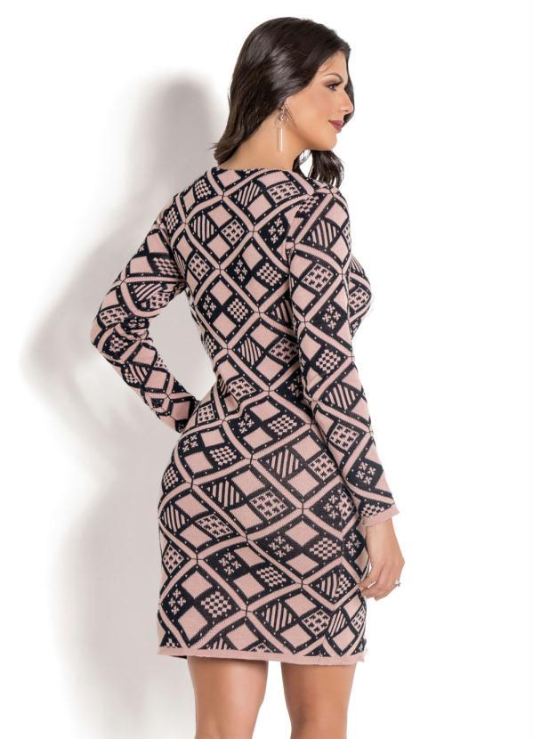 Outlet - Vestido em Tricô com Mangas Longas Geométrico 2