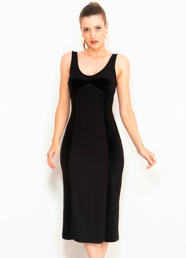 Forum - Vestido Justo Detalhe Veludo Preto