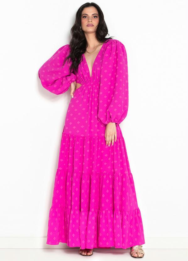 Lança Perfume - Vestido Longo de Crepe com Cut Off Rosa