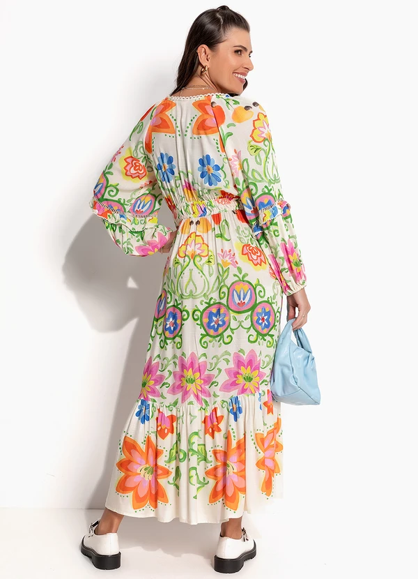 Farm - Vestido Longo de Viscose Aquarela Tropical 2