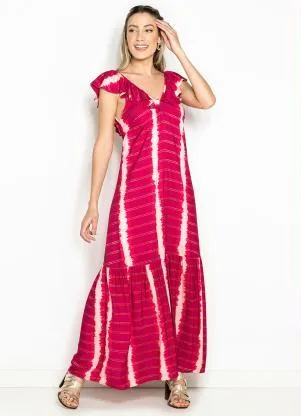 Maria Filó - Vestido Longo de Viscose Estampa Isla Rosa Pink - MARIA FILÓ