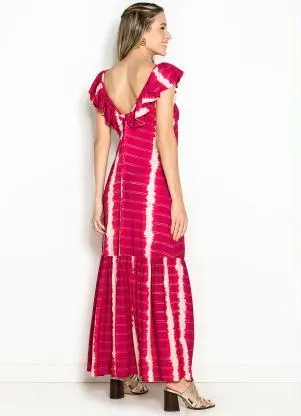 Maria Filó - Vestido Longo de Viscose Estampa Isla Rosa Pink - MARIA FILÓ
