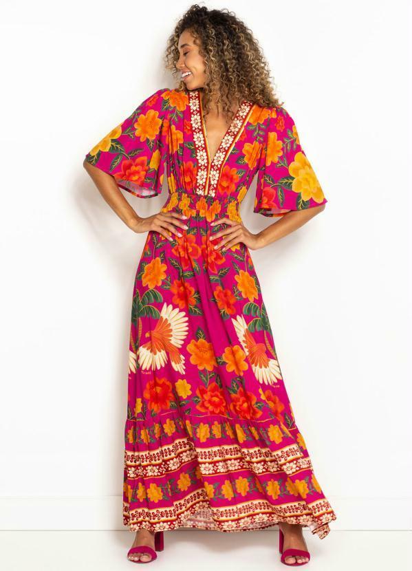 Farm - Vestido Longo de Viscose Florenza Rosa