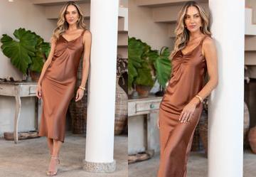 Vestido Marrom em Cetim