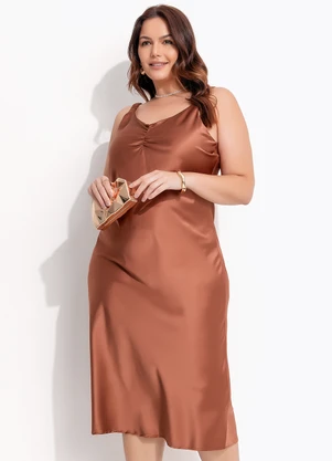 Quintess - Vestido Marrom em Cetim - QUINTESS