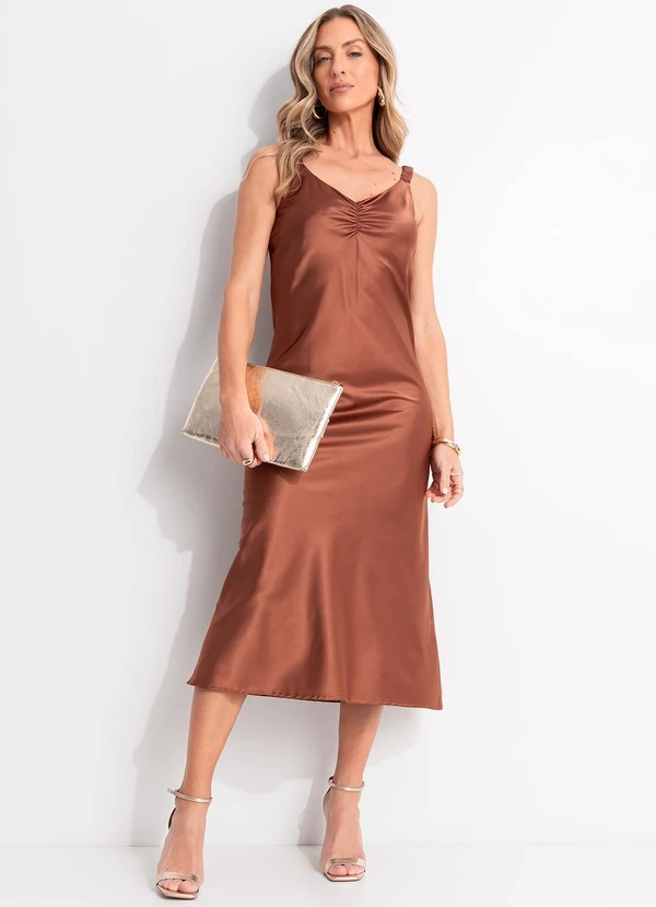 Quintess - Vestido Marrom em Cetim 11