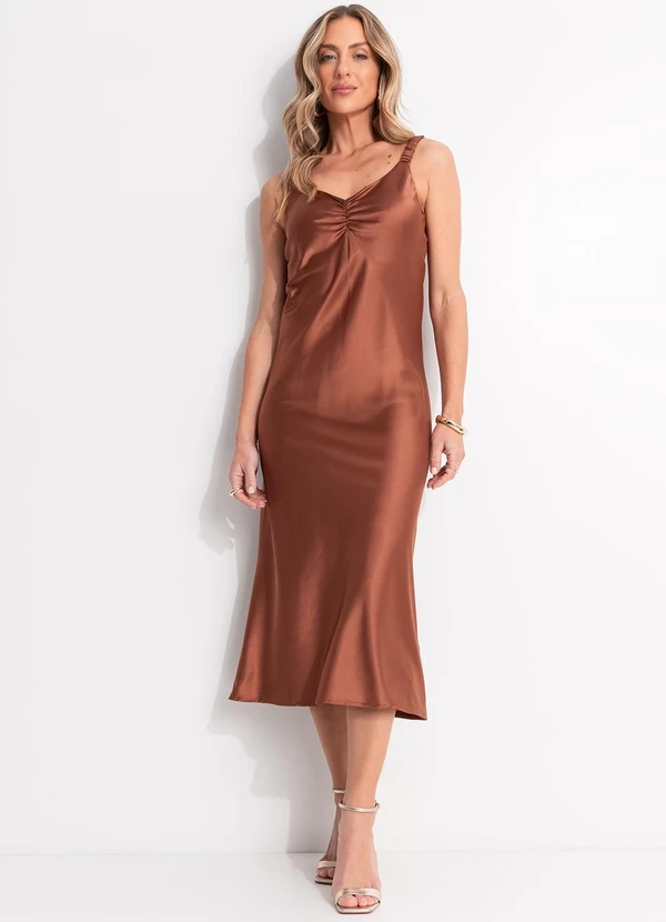 Quintess - Vestido Marrom em Cetim 9
