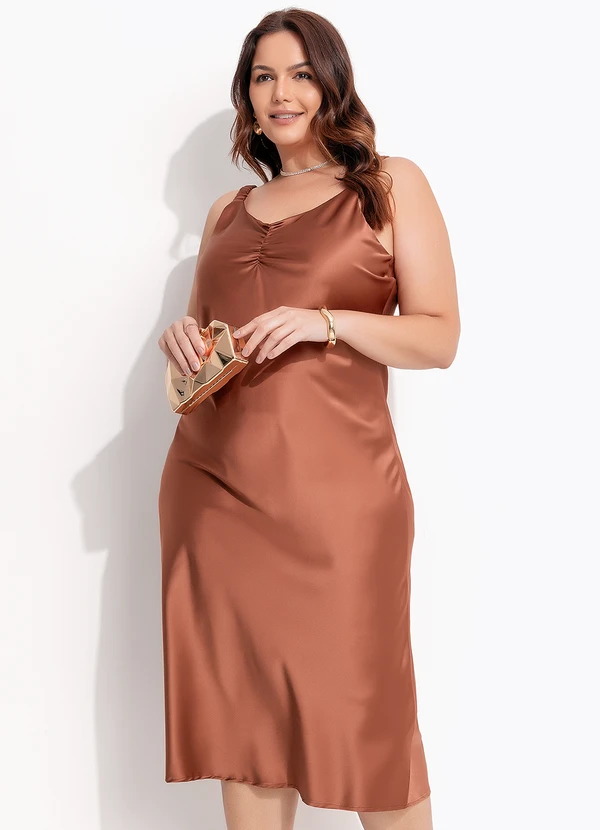 Quintess - Vestido Marrom em Cetim 7