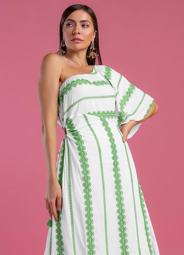 Angel - Vestido Midi Assimetrico Bordado Verde