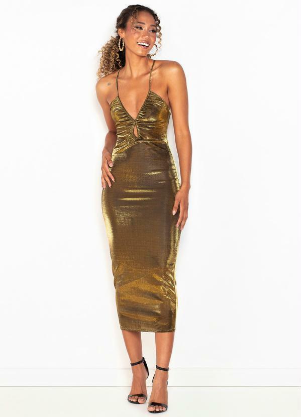 Colcci - Vestido Midi Metalizado Dourado