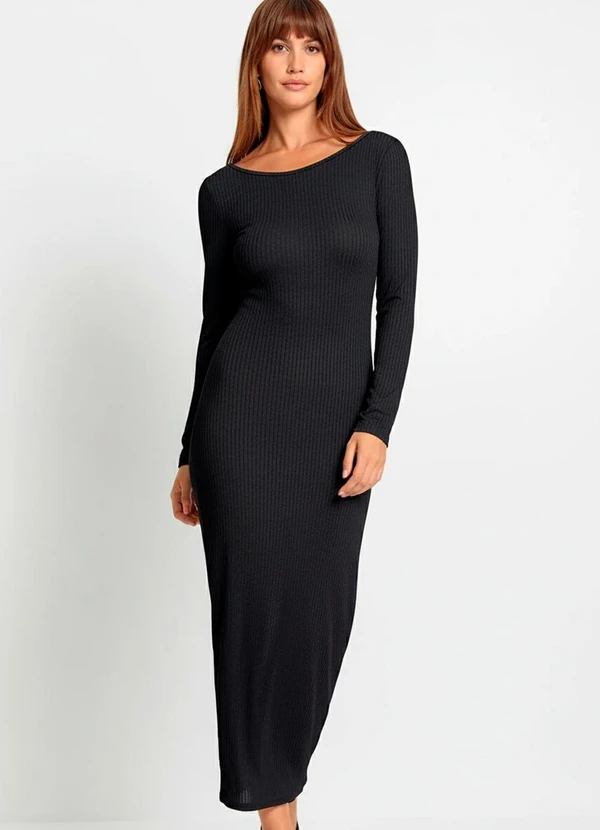 bonprix - Vestido Preto em Canelado