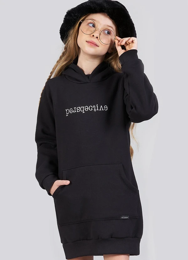 Soft Bonni - Blusão Infantil Menina Oversized Moletom Preto
