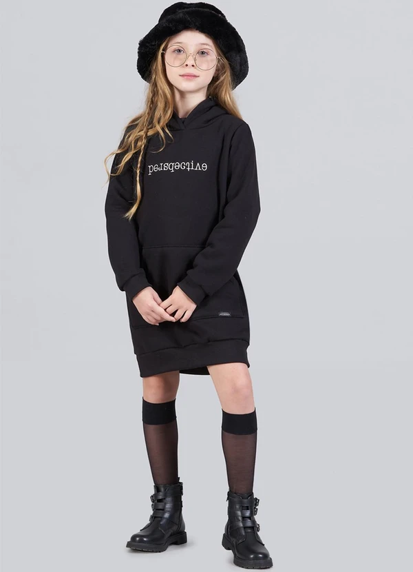 Soft Bonni - Blusão Infantil Menina Oversized Moletom Preto 2