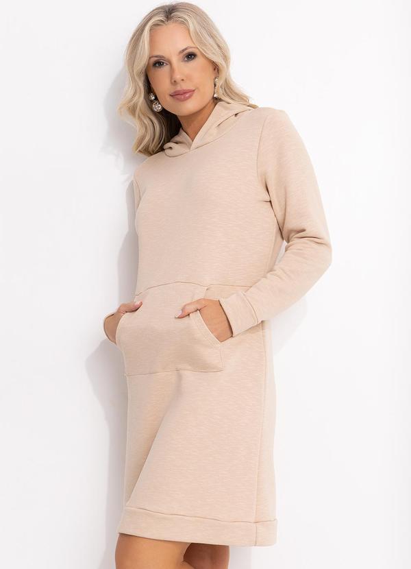 Bimini - Vestido Bege em Moletinho Rajado