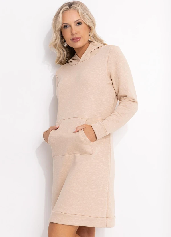 Bimini - Vestido Bege em Moletinho Rajado