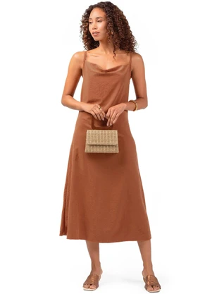 Marialícia - Vestido Feminino Adulto Marrom - MARIALÍCIA