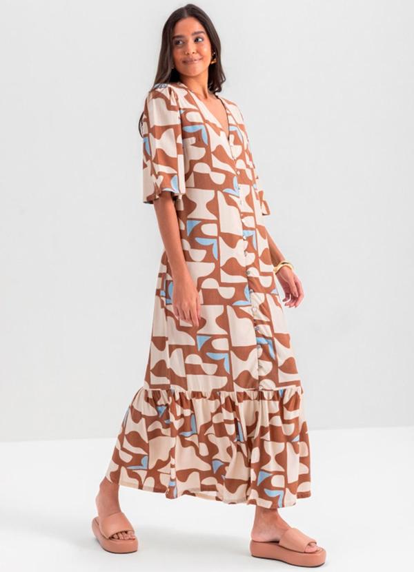 Essendi - Vestido Longo Feminino em Viscose   Marrom