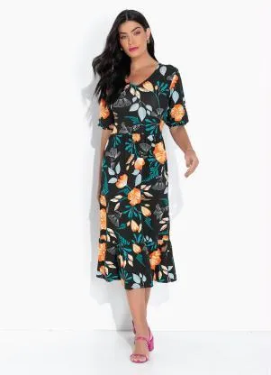 bonprix - Vestido Longuete Camadas Floral Dark - BONPRIX