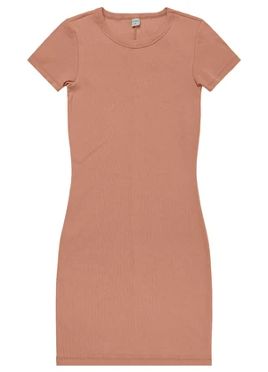 Rovitex - Vestido Acinturado em Ribana Canelada Marrom - ROVITEX