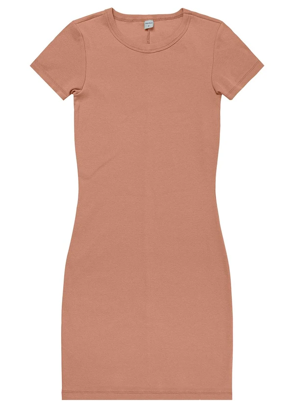 Rovitex - Vestido Acinturado em Ribana Canelada Marrom