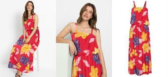 Vestido Alongado de Ala Floral Vermelho