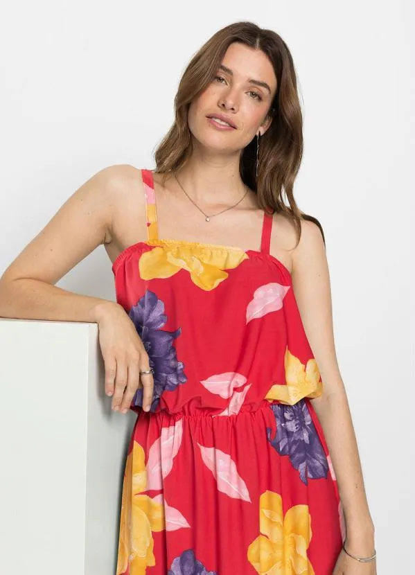 bonprix - Vestido Alongado de Alça Floral Vermelho 2