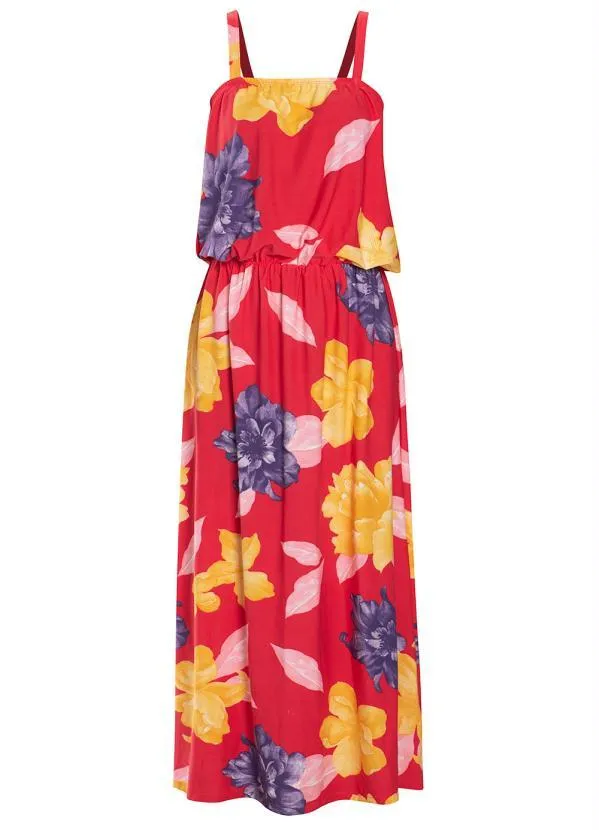 bonprix - Vestido Alongado de Alça Floral Vermelho 3