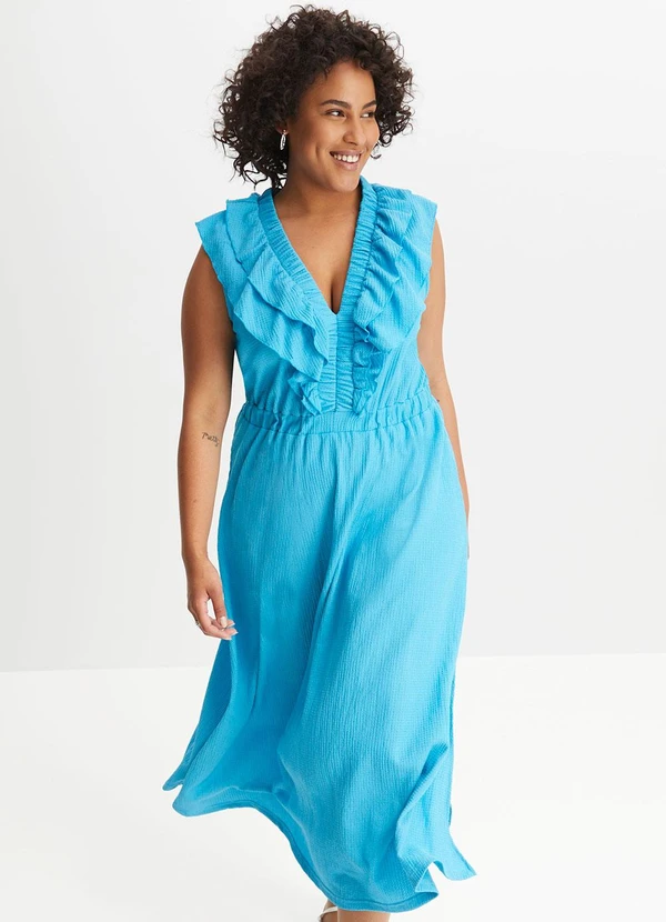 bonprix - Vestido Azul Claro em Malha Favo 4