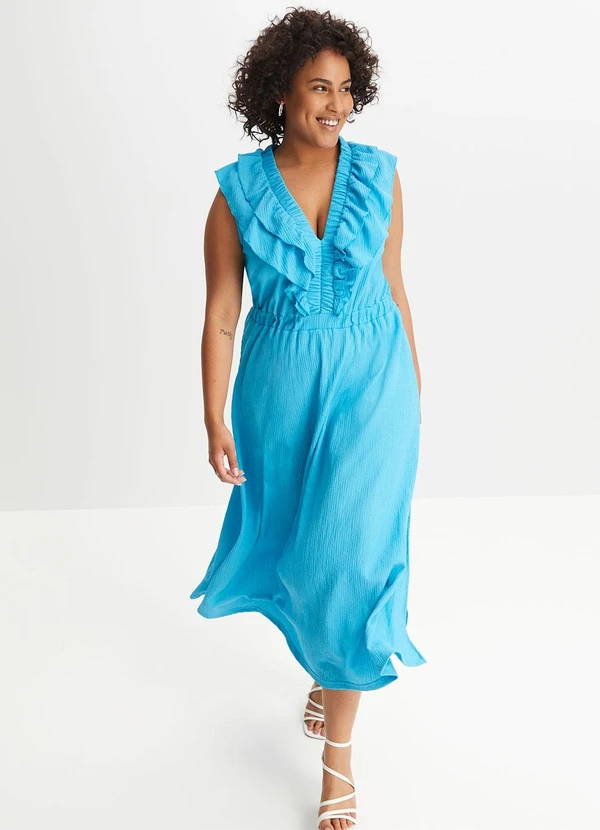 bonprix - Vestido Azul Claro em Malha Favo 2