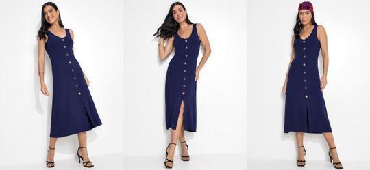 Vestido Azul Marinho em Malha de Viscose