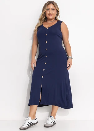 Quintess - Vestido Azul Marinho em Malha de Viscose - QUINTESS