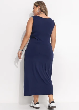 Quintess - Vestido Azul Marinho em Malha de Viscose - QUINTESS