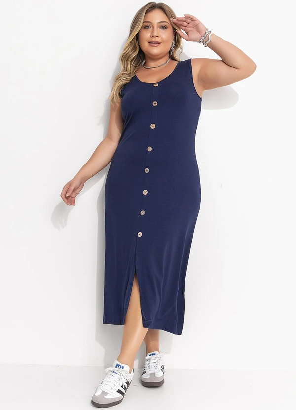 Quintess - Vestido Azul Marinho em Malha de Viscose