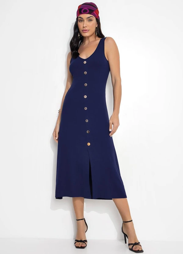 Quintess - Vestido Azul Marinho em Malha de Viscose 3