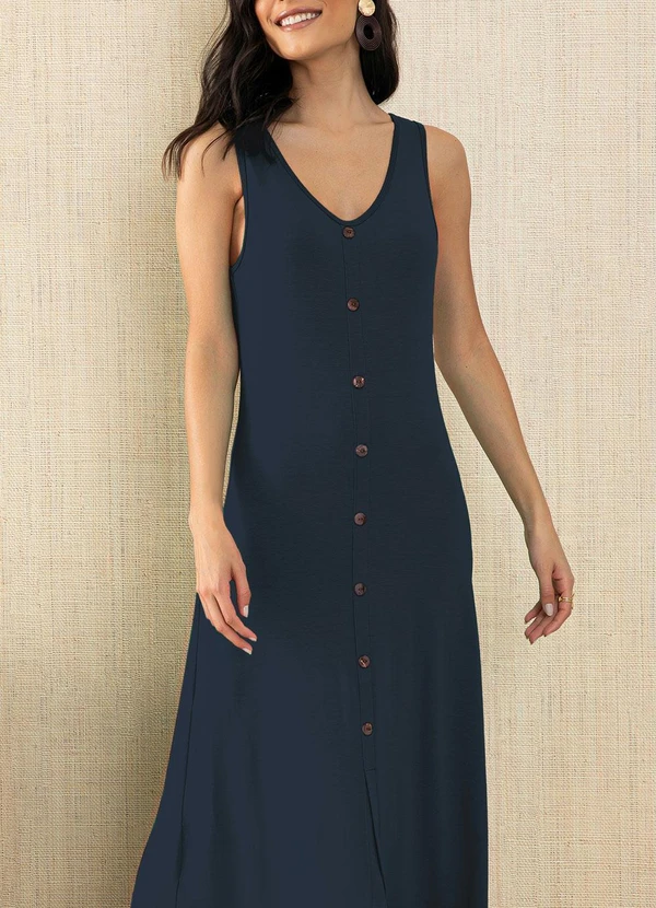 Quintess - Vestido Azul Marinho em Malha de Viscose 4