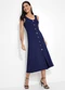 Quintess - Vestido Preto Midi sem Mangas com Botões - variação: Azul Marinho