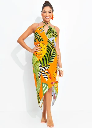 Farm - Vestido Banana Listrada Laranja - FARM