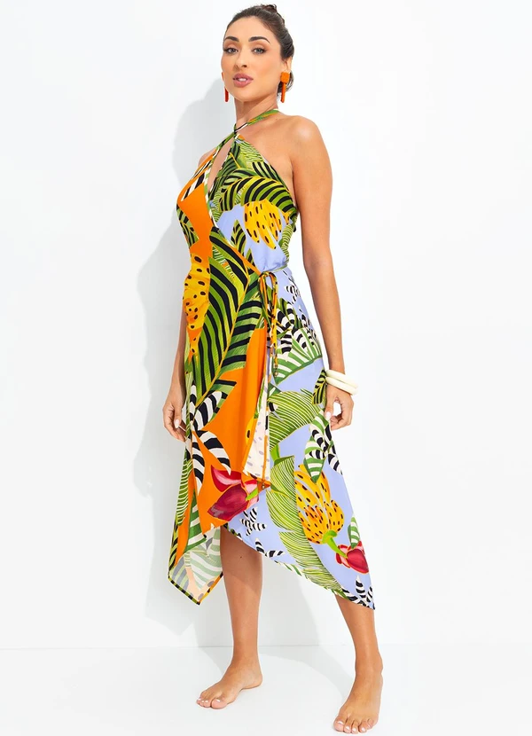 Farm - Vestido Banana Listrada Laranja 3