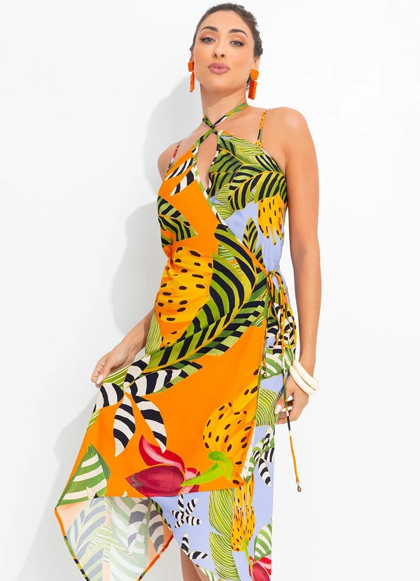 Farm - Vestido Banana Listrada Laranja 4